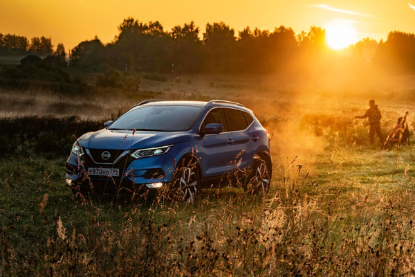 Blue Nissan Suv on Green Grass